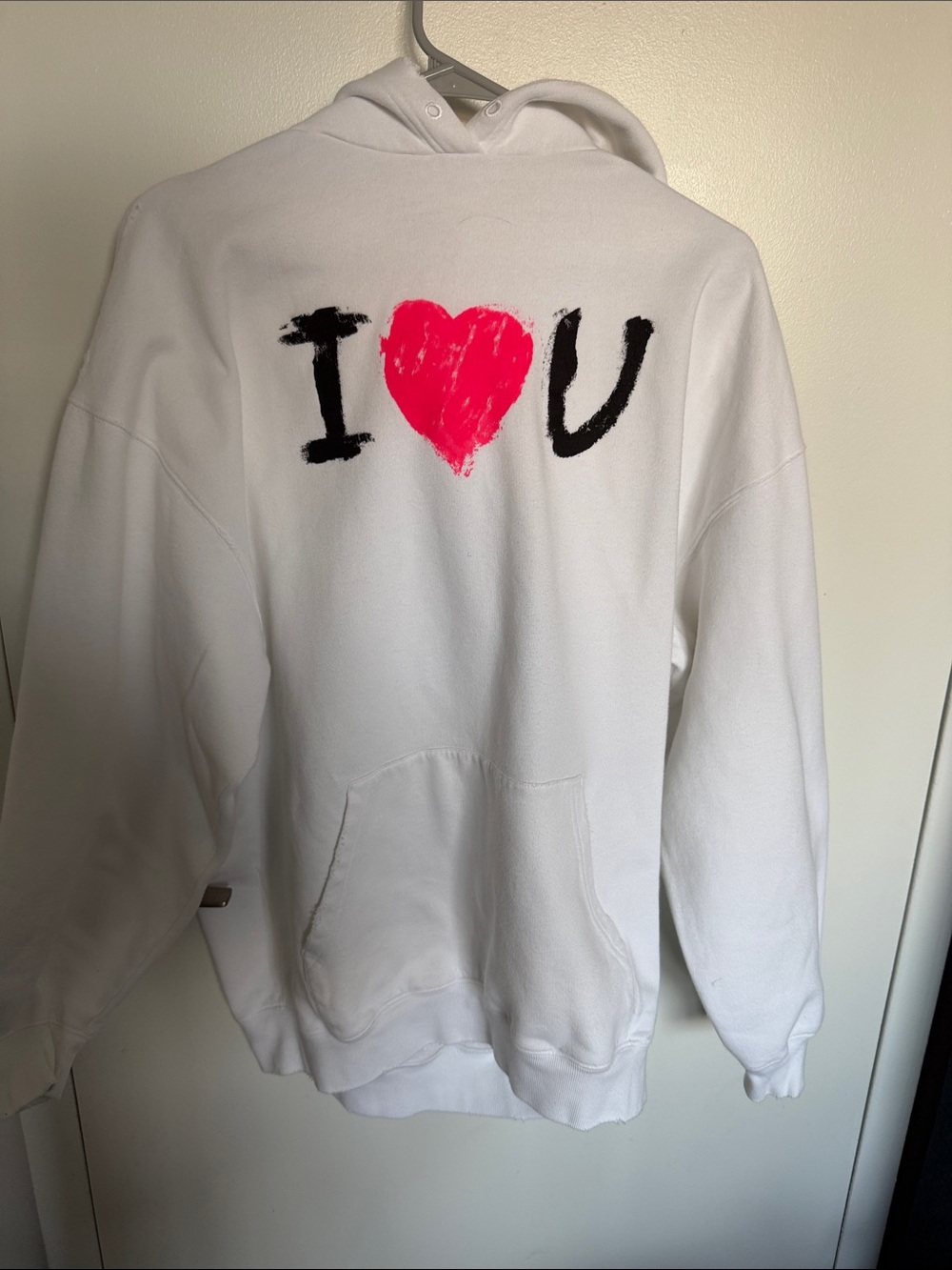 Balenciaga White Hoodie with Pink Heart and Black Lettering
